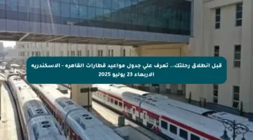 قبل انطلاق رحلتك.. تعرف على جدول مواعيد قطارات القاهرة – الإسكندرية الأربعاء 23 يوليو 2025